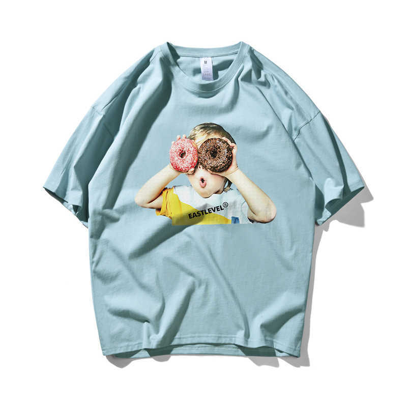 Donuts Boy Hip Hop Oversize T Shirt Men Streetwear Korean Tshirt Short Sleeve Cotton Loose HipHop T-Shirt Couple Summer 210603