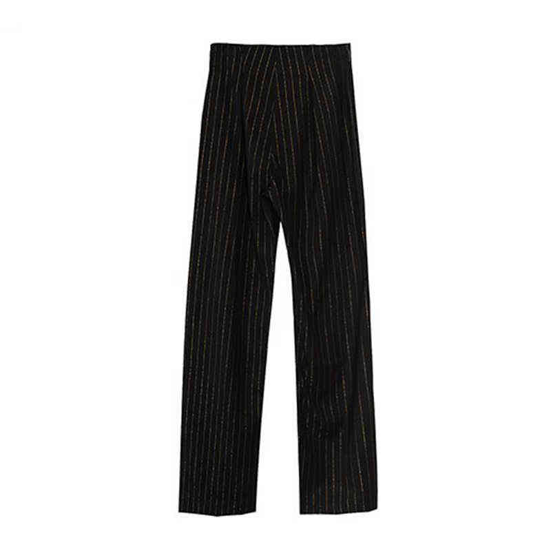 TWOTWINSTYLE Striped Black Casual Straight Pants For Women Korean Fashion High Waist Wide Leg Pant Females Autumn Style 211124