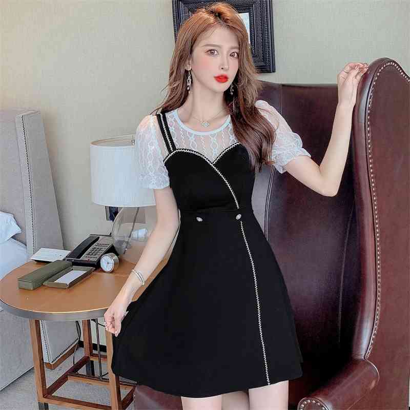 Make The Summer Fashion Joker Reducting Of Cultivate One's Morality Show Thin Dress Stitching Little Black Dress 210515