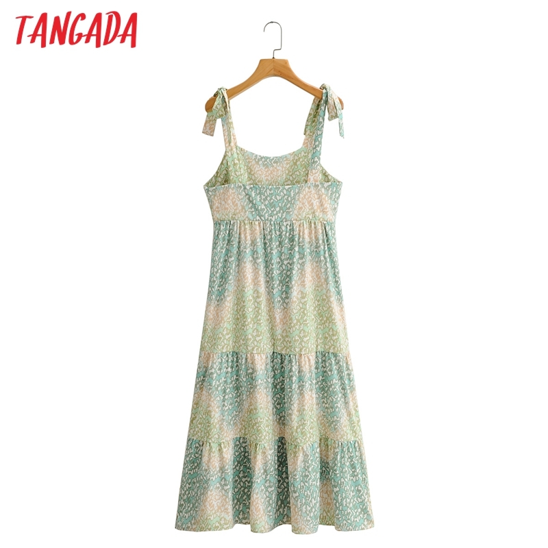 Fashion Women Colorful Leopard Print Summer Bow Sleeveless Holiday Ladies Midi Dress 1F188 210416