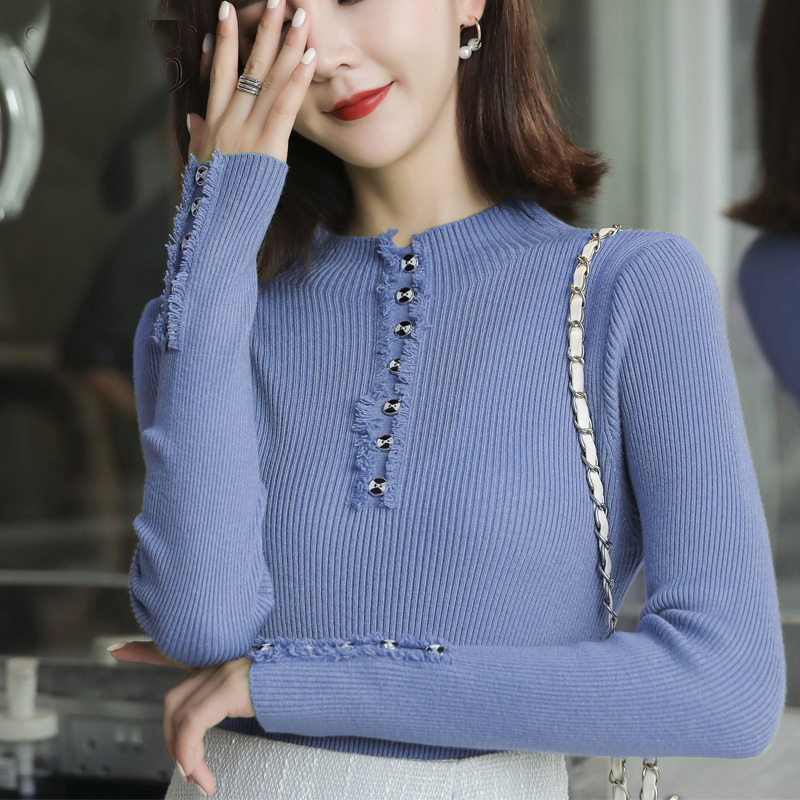 Autumn and Winter Long Sleeve Slim Solid 7 Colors Women Sweater and Pullover Knitted Sweater Bottoming Shirt 6507 50 210518