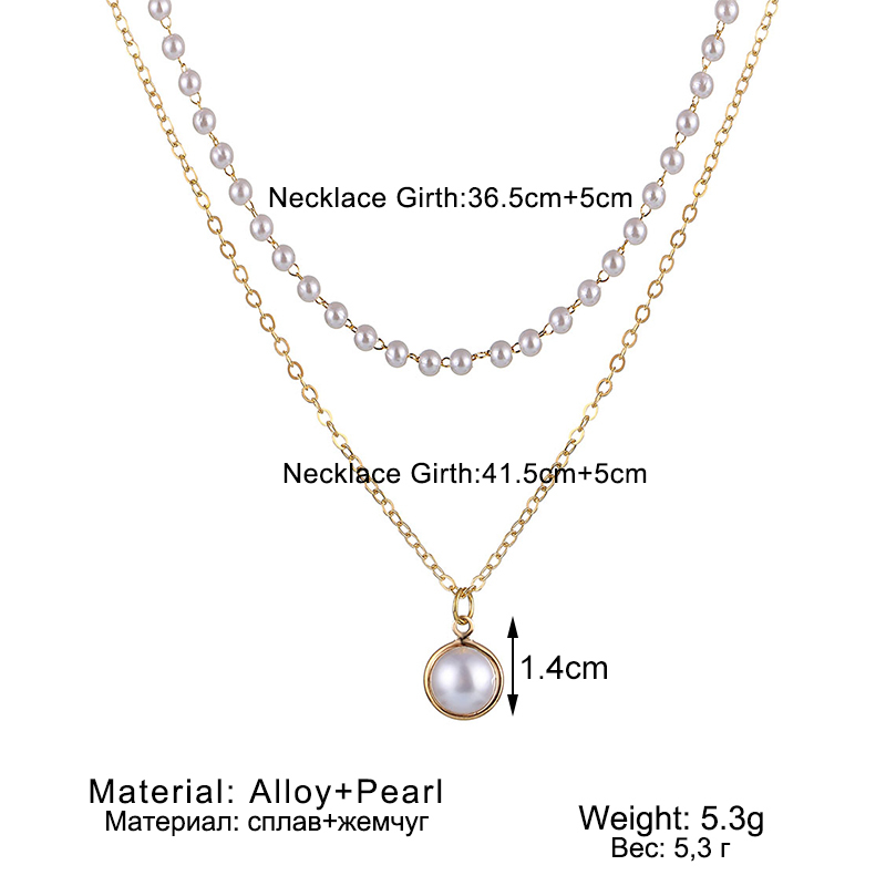 Vienkim 2020 New Double Layer Chain Gold Color Choker Necklace Women Korean Style Pearl Pendant Necklace Fashion Jewelry Collar Y0420