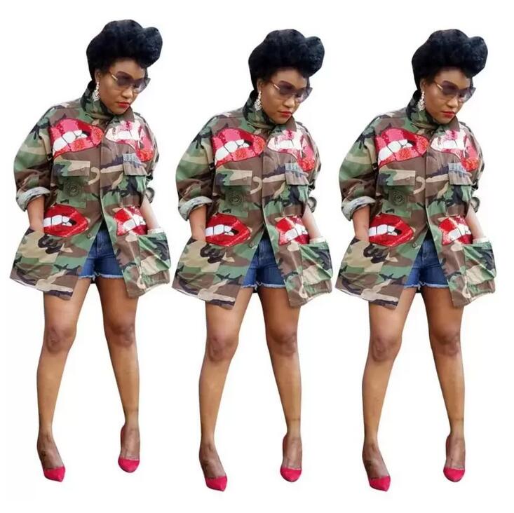 Woman jacket women spring autumn new Lips jacket lapel retro tannin wind cotton loose Camouflage fashion coat, Green
Woman jacket women spring autumn new Lips jacket lapel retro tannin wind cotton loose Camouflage fashion coat, Green