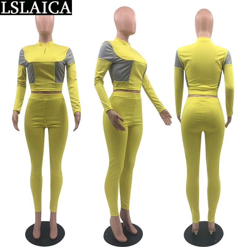 Sweatsuits for Women Fashion Casual Skinny Two Piece Set Top and Pants Patchwork Zipper Long Sleeve Fall Clothes 210515