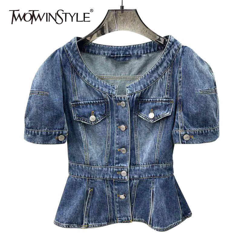 Vintage Solid Denim Shirt For Women O Neck Puff Short Sleeve Patchwork Slim Blouses Females Summer Fashion 210524, Blue
Vintage Solid Denim Shirt For Women O Neck Puff Short Sleeve Patchwork Slim Blouses Females Summer Fashion 210524, Blue