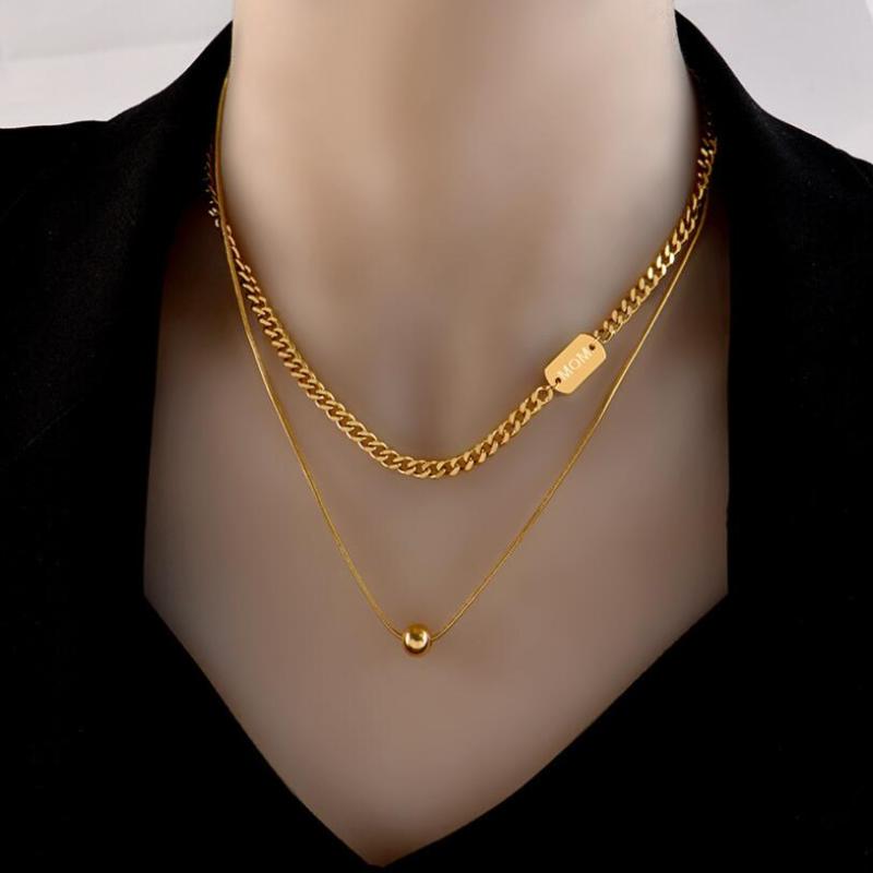 Chains 316L Stainless Steel MOM Square Lucky Ball Pendant Double Layer Thick Chain Choker Necklaces For Women Fashion Fine Jewelry Gift
Chains 316L Stainless Steel MOM Square Lucky Ball Pendant Double Layer Thick Chain Choker Necklaces For Women Fashion Fine Jewelry Gift