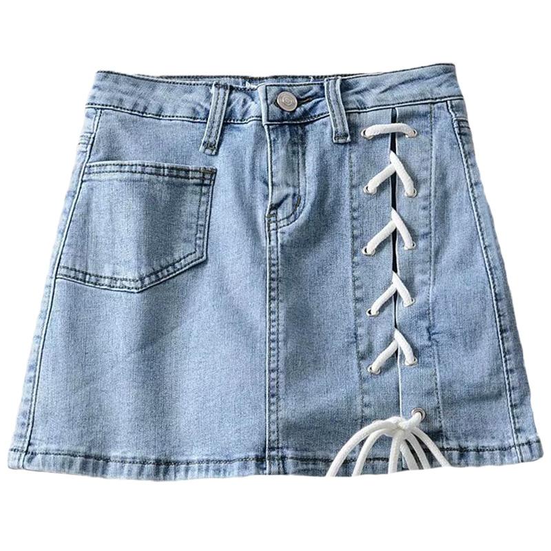 Europe And The United States High Waist Strap Elastic Denim Skirt Slim Package Hip Anti-glare Short Women's Shorts