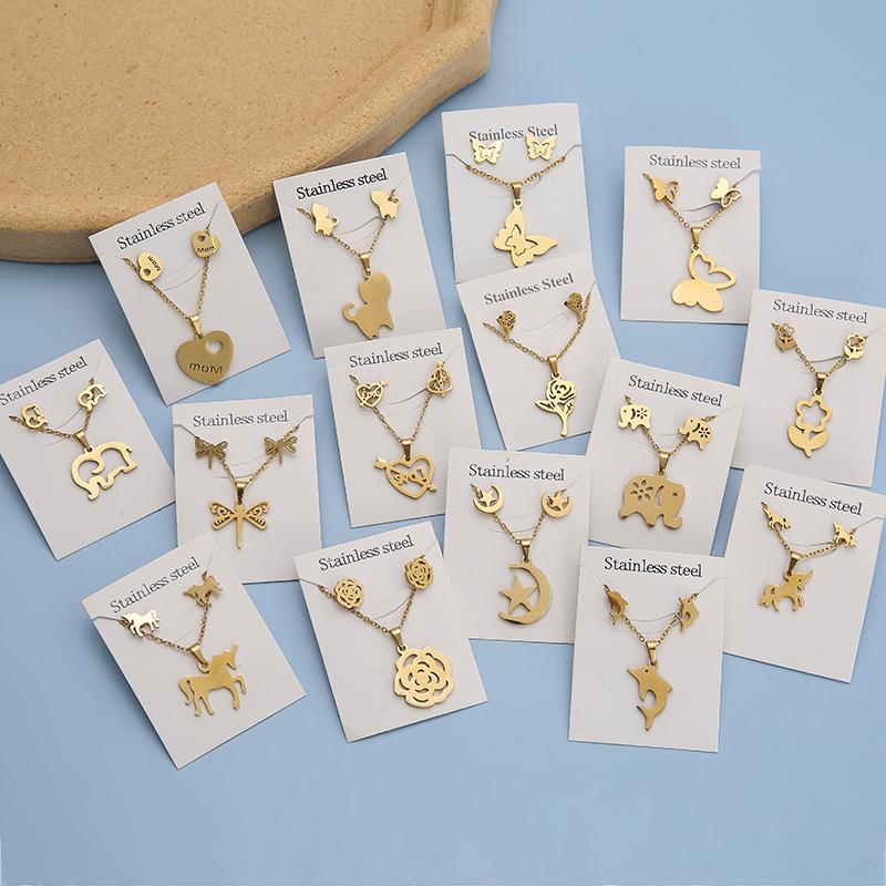 Earrings & Necklace Animal Flower Butterfly Stainless Steel Pendant Sets For Women Gold Color Chain Jewelry Gifts, Silver
Earrings & Necklace Animal Flower Butterfly Stainless Steel Pendant Sets For Women Gold Color Chain Jewelry Gifts, Silver