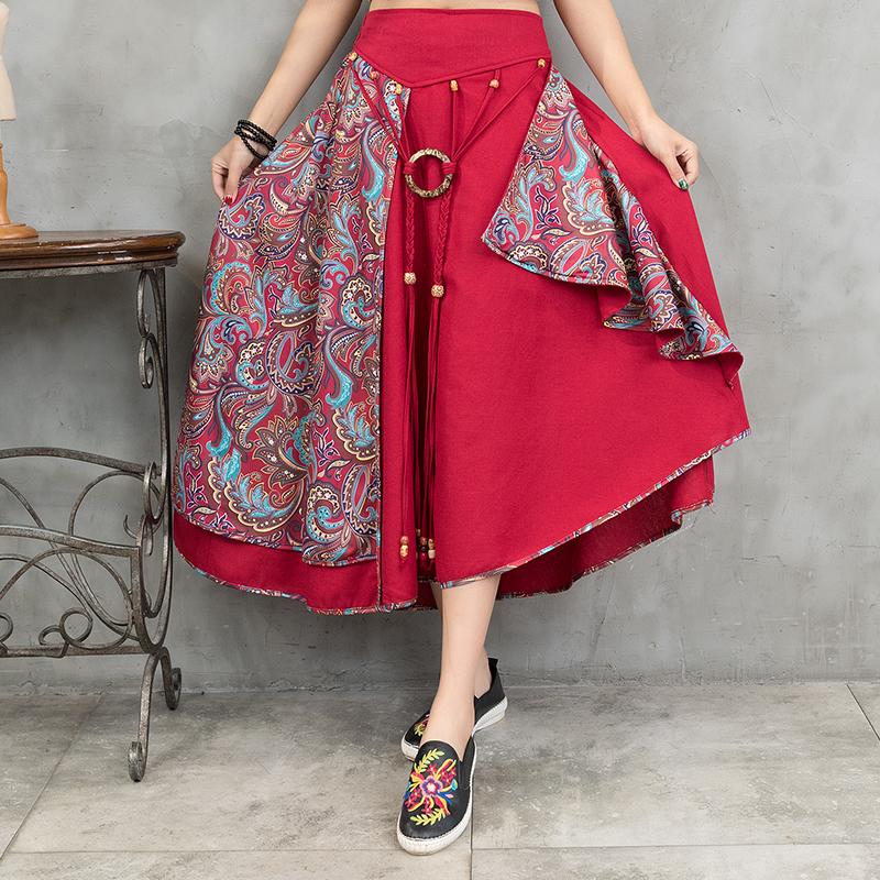 Skirts Women Harajuku Vintage Printing Pleated Patchwork Long Skirt Clothing Chinese Style National Casual Loose Plus Size Faldas Ropa, Red
Skirts Women Harajuku Vintage Printing Pleated Patchwork Long Skirt Clothing Chinese Style National Casual Loose Plus Size Faldas Ropa, Red