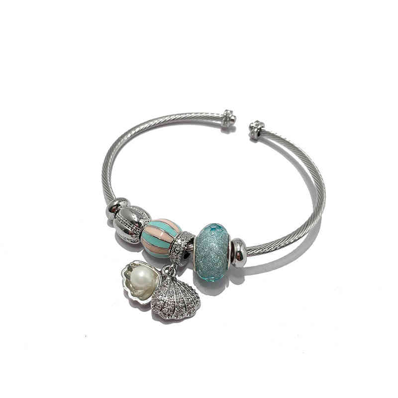 Charm Bracelets 56 Fashion Accessories Summer Dream Shell Pearl Transhipment Blue Crystal Open Bracelet