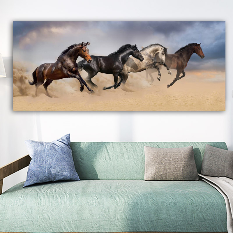 Running Horses Wall Art Pictures Living Room Bedroom Colorful Abstract Animal Poster Vintage Home Decor Unframed