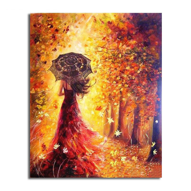 Frameless Painting On Canvas Wall Art Linen Maple Forest Oil Painting DIY Digital Home Decor