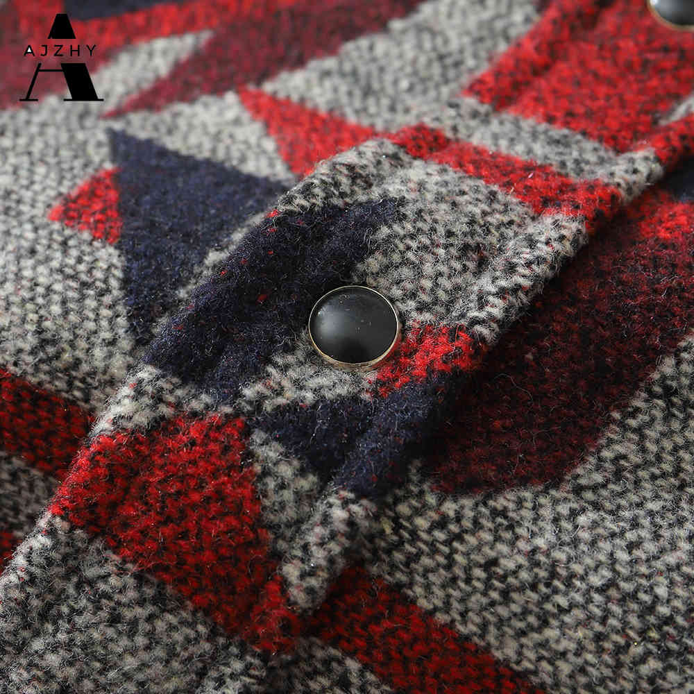 AJZHY Winter Warm Cashmere Flannel Shirt Men Long Sleeve Casual Streetwear Vintage Button Up National Geometric Retro Clothes 210410
