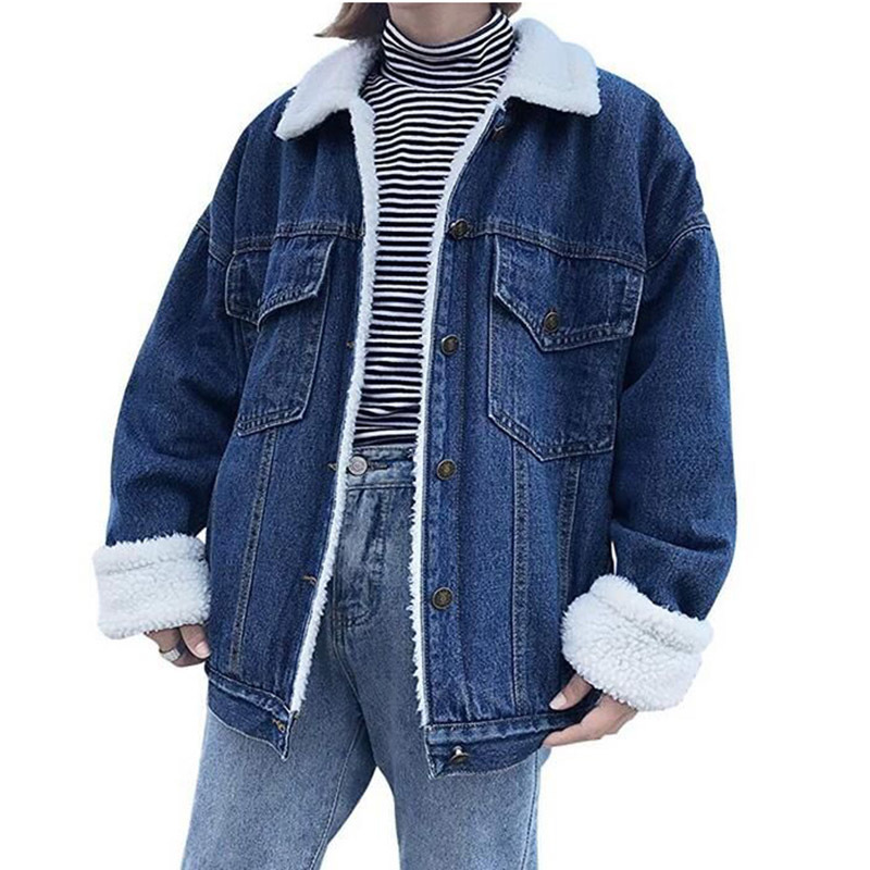 Women Winter Jackets thick outwear denim coat Solid turn down collar cotton jacket for female plus size M3XL 210524
