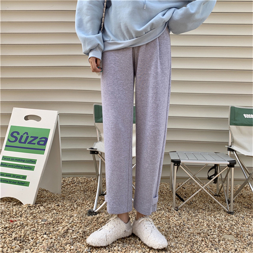 OL Elegant Sweatpants Women Solid Plus Velvet Thick Casual Sportswear Loose-fitting Harem Pants Female Trousers 210421