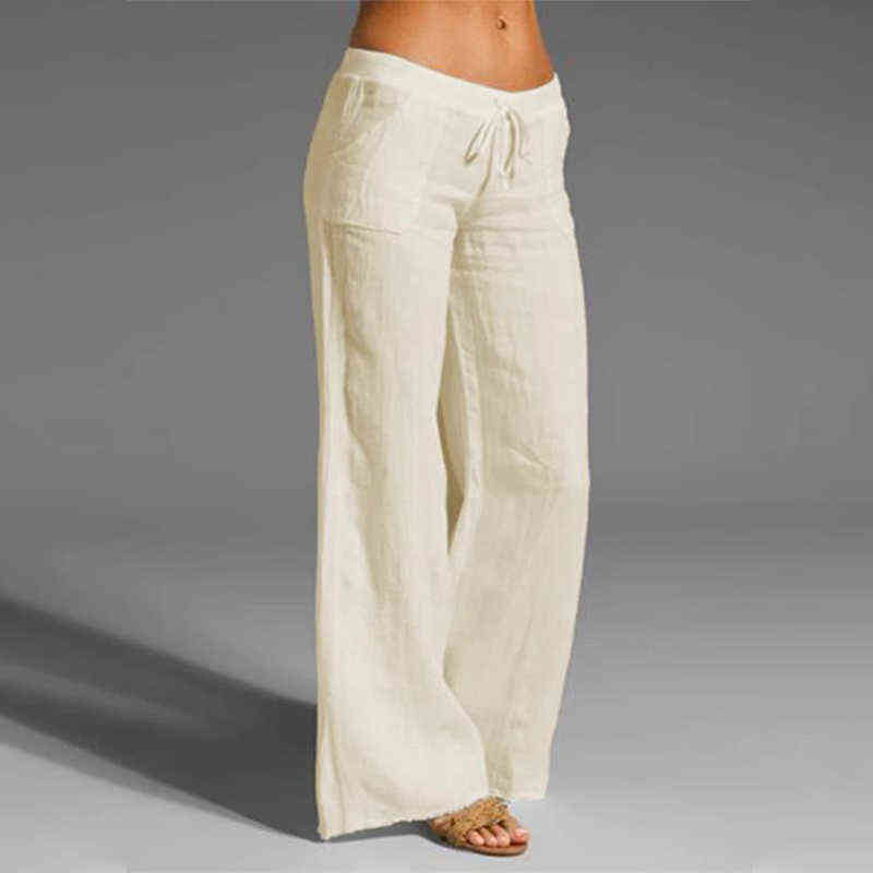 Women's Cotton Linen Pants High Waisted Harem Loose Soft Elastic Waist White Summer Blue Casual Trousers For Female 211115
