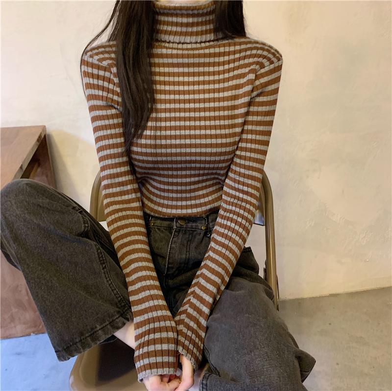 Women's T-Shirt Bottom Turtleneck Striped Sweater Women Wild Autumn Winter Knit Long Sleeve T Shirts Retro Sexy Slim Tees Fashion Tops, White
Women's T-Shirt Bottom Turtleneck Striped Sweater Women Wild Autumn Winter Knit Long Sleeve T Shirts Retro Sexy Slim Tees Fashion Tops, White