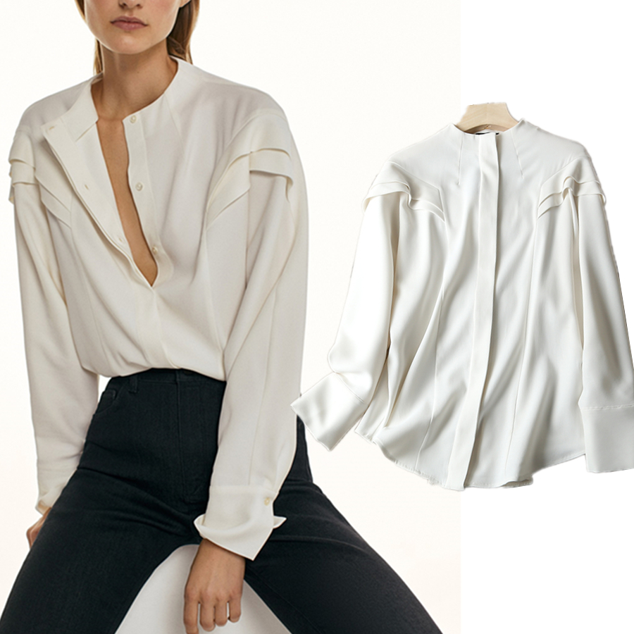 Withered Autumn Blouse Women England Style Fashion Office Lady Solid Ruffles Elegant Casual Blusas Mujer De Moda 2021 Shirt Tops, Ivory