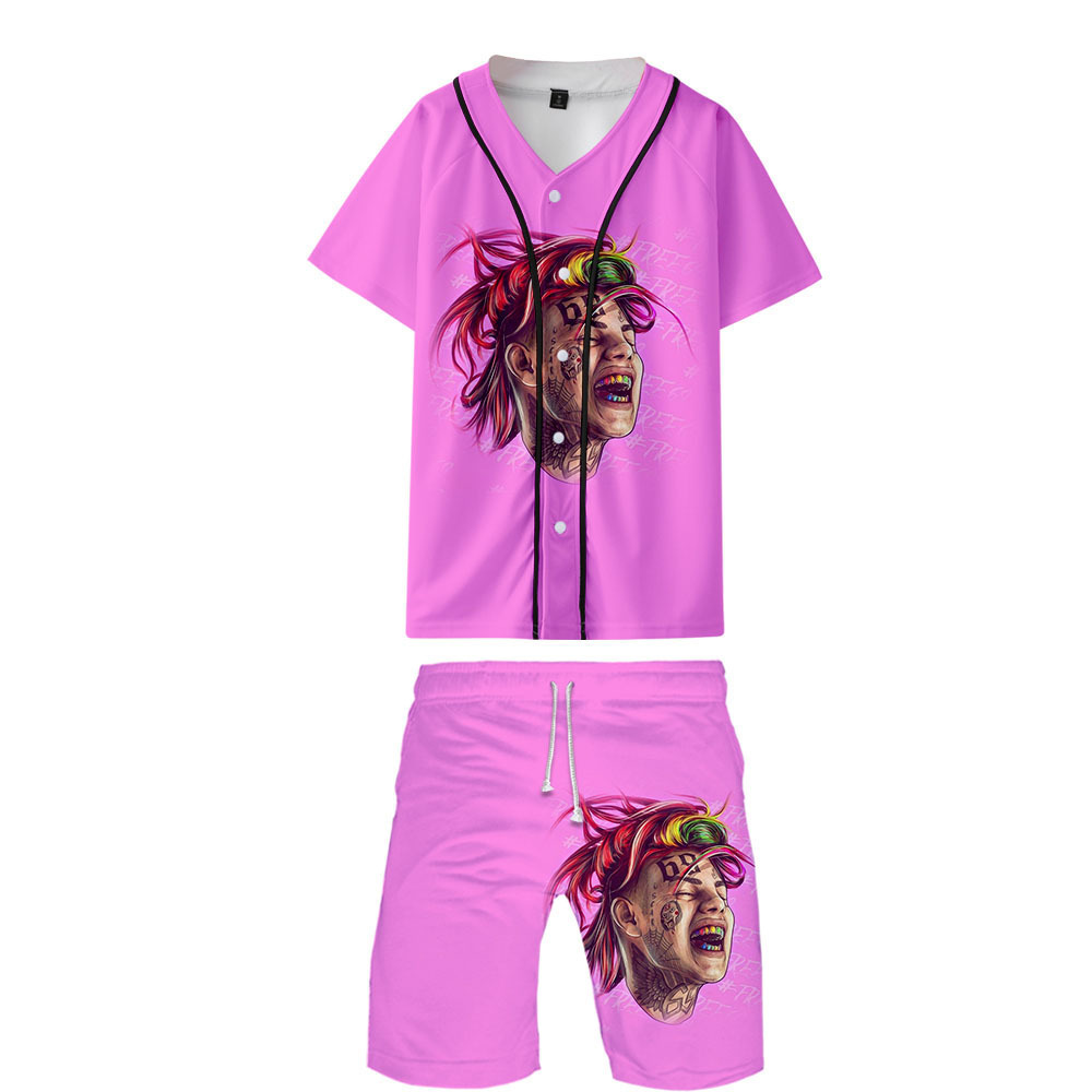 Tracksuits Fashion Movement 2021 Trend Personalized 3d Digital Printing 6ix9ine Peripheral Baseball Shirt Top + Shorts Set Summer