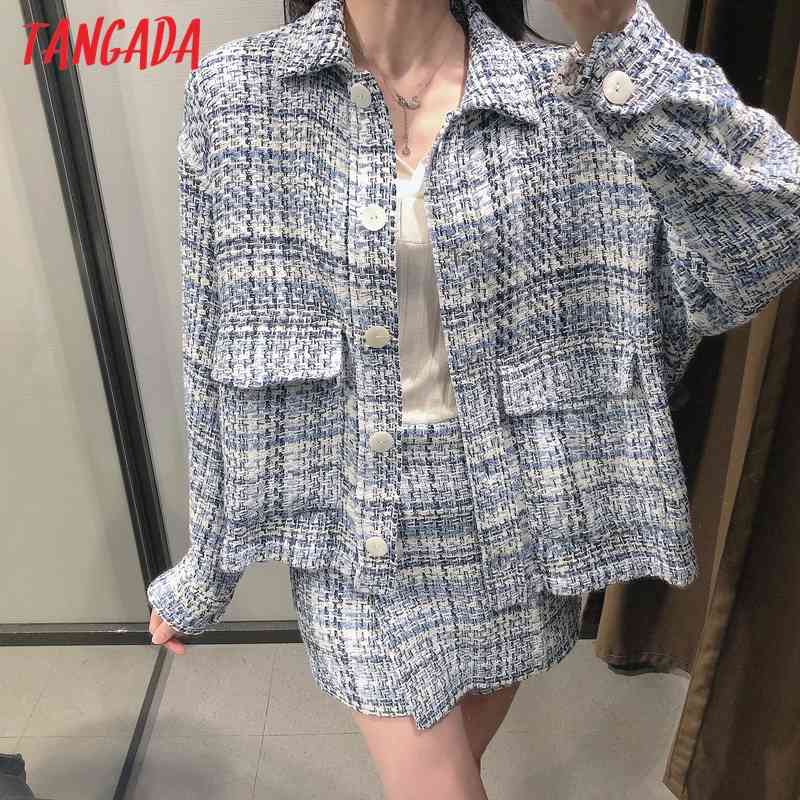 Women's Tweed Oversized Jacket Spring Fashion Suit 2 Piece Set Coat and Shorts 3H218 210416
