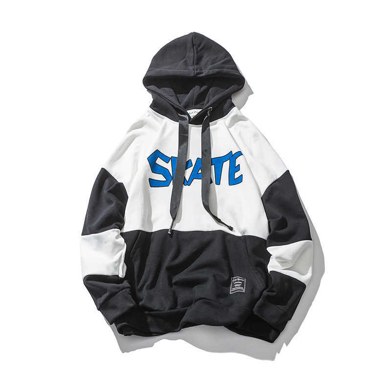 Casual Autumn Spring Men Hoodies Hip Hop Street Wear Sweatshirts Skateboard Pullover Hooded Male Contrast Color Sports Tops 210603