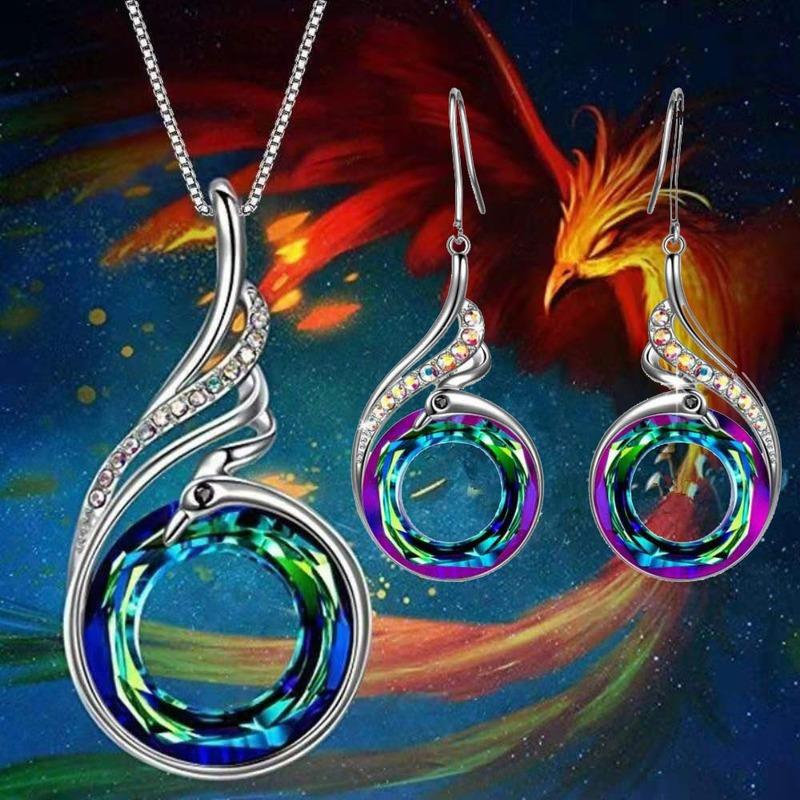 Earrings & Necklace Luxury Peacock Phoenix Lucky Bird Pattern Inlaid With Colored Rhinestone Crystal Hanging Earring Women's Party Jewelry, Silver
Earrings & Necklace Luxury Peacock Phoenix Lucky Bird Pattern Inlaid With Colored Rhinestone Crystal Hanging Earring Women's Party Jewelry, Silver