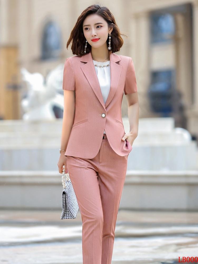 Summer Formal Ladies Pant Suits For Women Business Work Wear Sets Short Sleeve Black Blazer And Jacket Women's Two Piece Pants