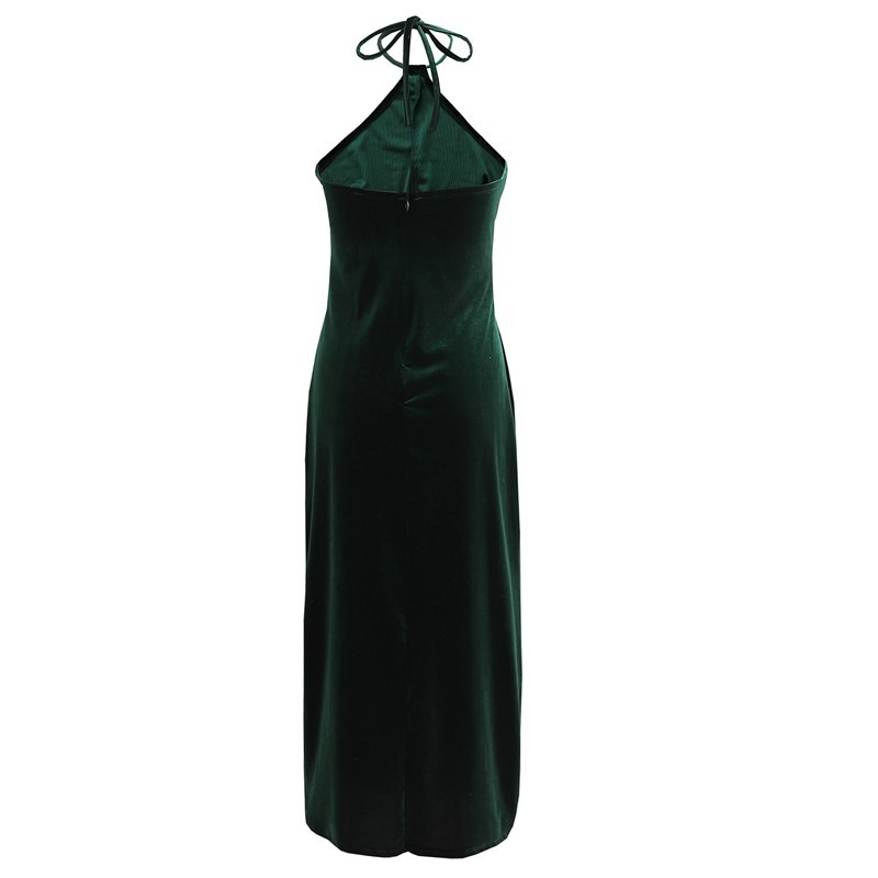 Sexy Tie Bow Halter Collar Women Velvet Dress Hem Slit Backless Celebrity Party Club Bandage Long Dresses Vestidos 210429