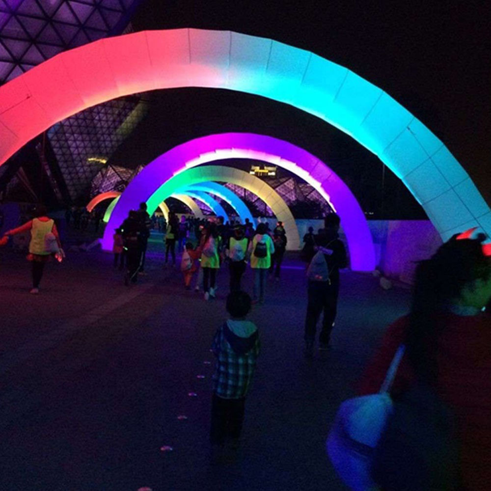 Large Round Inflatable Arch With led Lighting Decoration Wedding Party Event Rainbow Archway Entrance Finish Line Illuminated Balloon