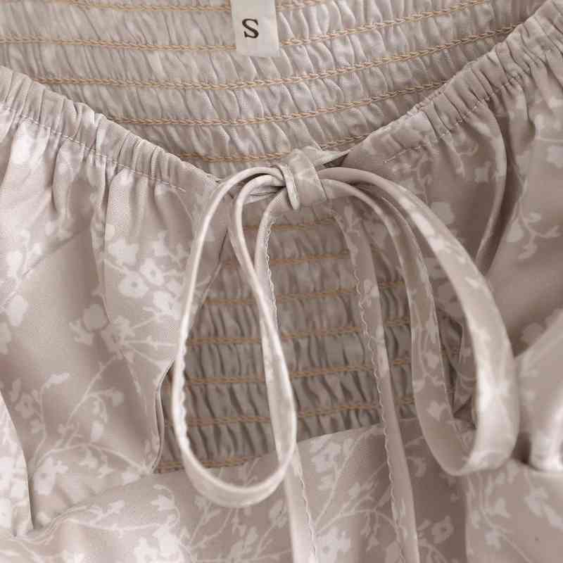 Summer Women Hollow Lace Up Printed Short Blouse Female Lantern Sleeve Shirt Casual Lady Slim Crop Tops Blusas S8968 210430