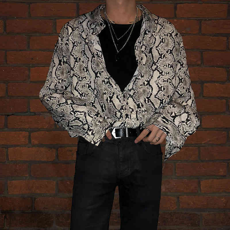 IEFB Men's Wear Korean Streetwear Fashion Long Sleeve Shirts Trend Loose Snake Print Shirt Handsome Men's Clothing 9Y6580 210524