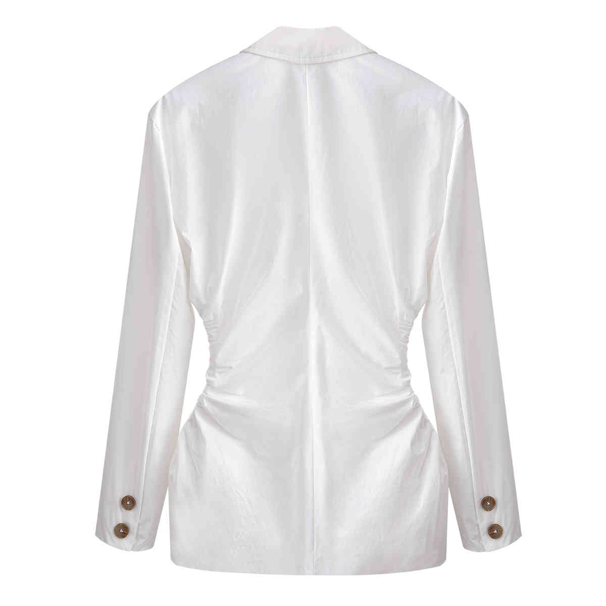 DEAT Women White Patchwork Diamonds Hollow Out Blazer New Polo-neck Long Sleeve Slim Fit Jacket Fashion Tide Summer 7E1045 210428