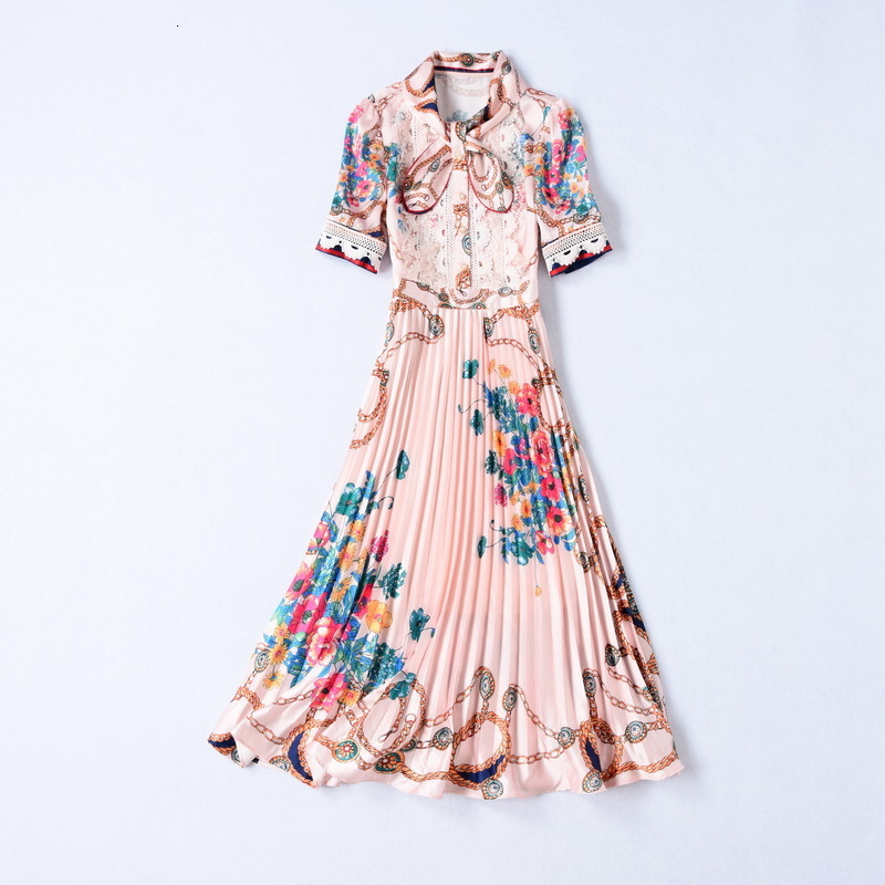 Casual Dresses European and American women' dress summer styles Short sleeve bow collar lace flower print Fashionable pleated QB6A, Pink
Casual Dresses European and American women' dress summer styles Short sleeve bow collar lace flower print Fashionable pleated QB6A, Pink