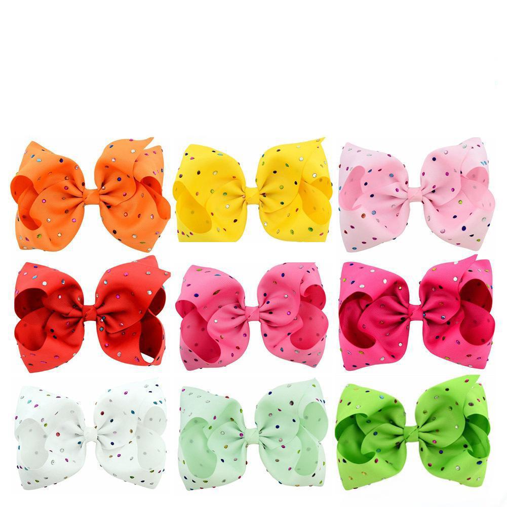 2021 8 Inch Kids Hairbows Hairclips Boutique Big Bows with Clips for School Baby Girls Barrettes with Colorful Rhinestone Hair Accessories