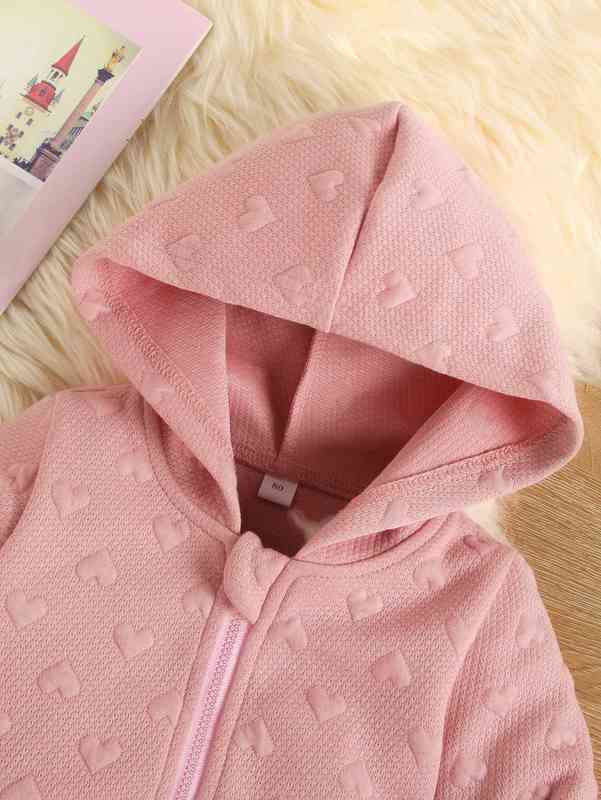 Baby Heart Textured Zipper Hooded Jacket SHE