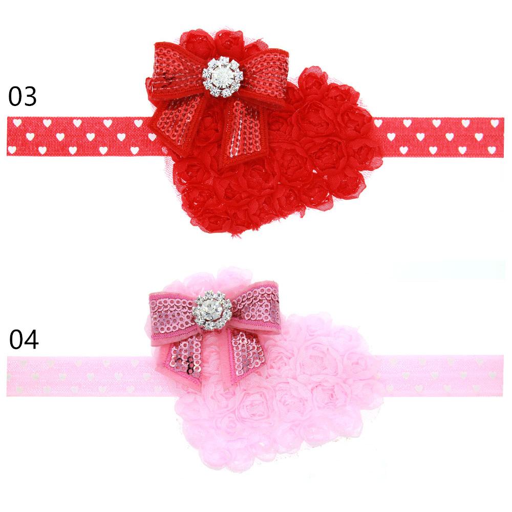 Baby Girls Christmas Headbands Heart Shape Boutique Hair Accessories Kids Elastic Paillette Headband Chiffon Bow Hairbands f