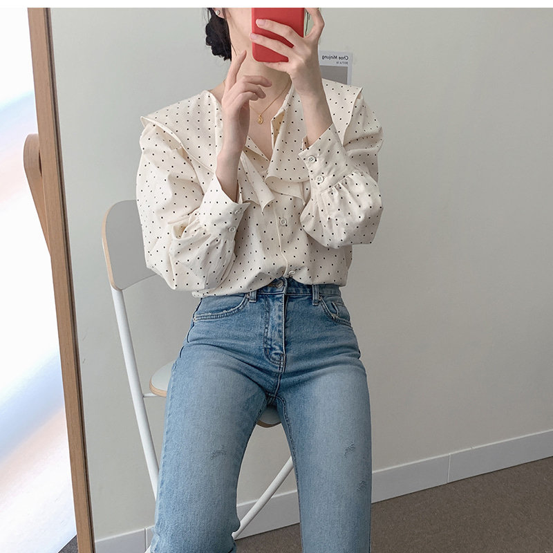 Comelsexy Korean Polka Dots All Match High Quality Chic Brief Female Blouses Office Lady Large Size Shirts 210515