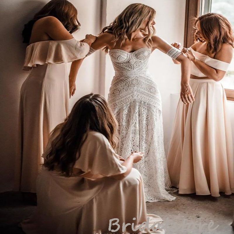 2022 Crochet Lace Mermaid Wedding Dress Sexy Sweetheart Rustic Country Wedding Dresses For Beach Bride Vintage FlowyBackless Bohemian Bridal Robes De 