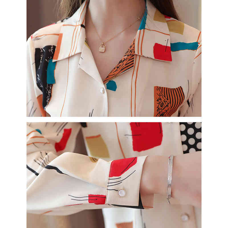 Long Sleeve Printed Blouse Women Shirt Casual Loose Cardigan Vintage Chiffon Tops Chemisier Femme 7106 50 210508