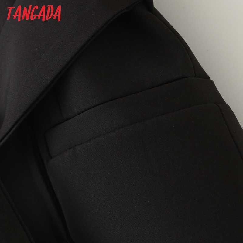 Tangada woman black long vest coat with slash office ladies waistcoat sleeveless blazer double breasted elegant top 3Z38 210910