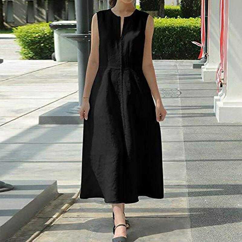 Women Dress Elegant White es Sleeveless Loose Long Black Vintage High Waisted Plus Size Maxi es 210524