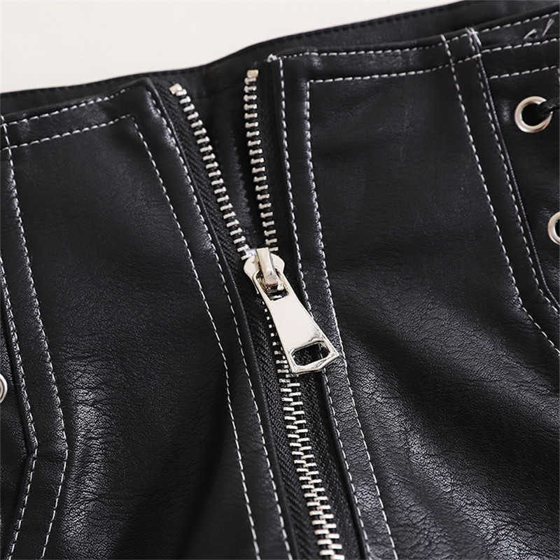 High Waist PU Leather For Women - Versatile Black Wide Leg Casual Shorts Ab1170 210714