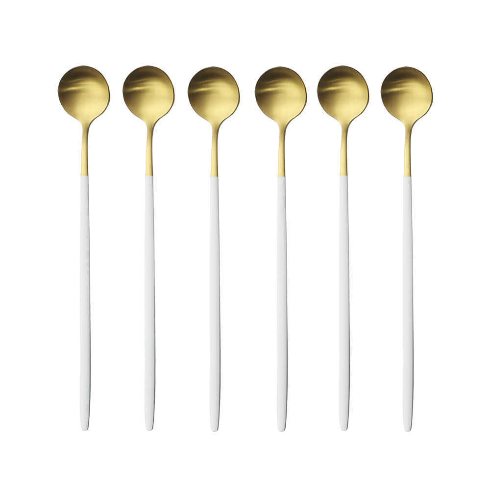 6Pcs White Gold Long Handled Stainless Steel Coffee Spoon Ice Cream Dessert Tea Spoon For Picnic Kitchen Accessories A0601
6Pcs White Gold Long Handled Stainless Steel Coffee Spoon Ice Cream Dessert Tea Spoon For Picnic Kitchen Accessories A0601