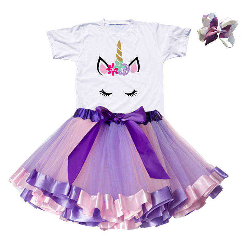 Girls Children Summer Unicorn Tutu Dress Kids Princess Rainbow Vestido Girls Birthday Party Dress Fancy Unicorn Costume 211130