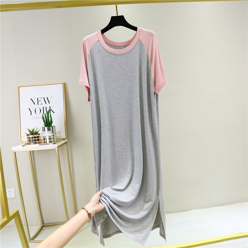Robe Ete Femme Casual O-neck Short Sleeve Patchwork Beach Modal Cotton Long Night Dress Gown Women Plus Size Sukienka 210331