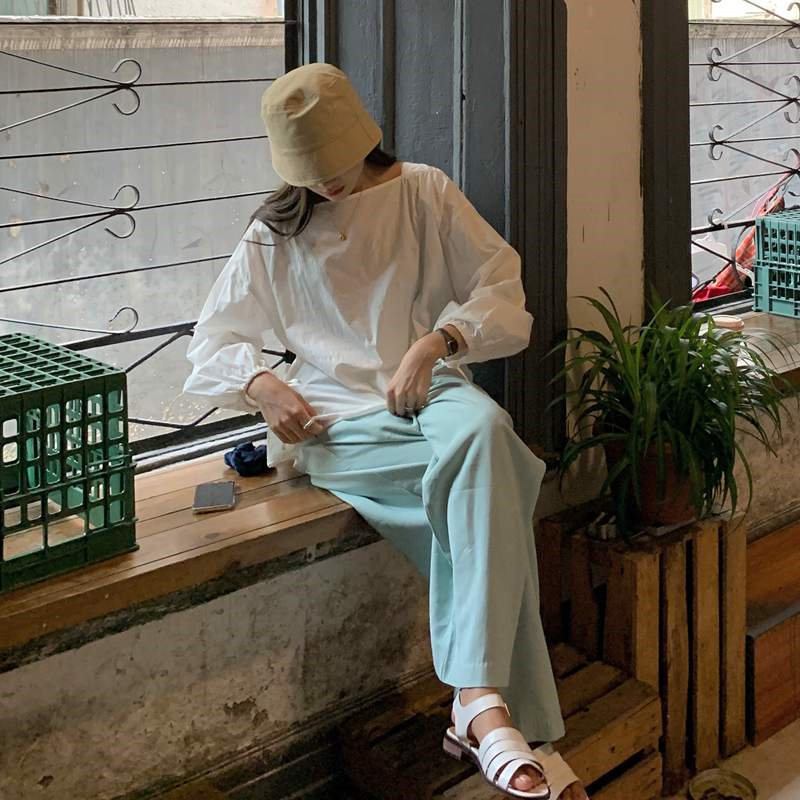 Peppermint Green Wide Leg Trousers Leisure Streetwear Chic Straight Large Size Casual Solid Loose High Quality Pants 210421