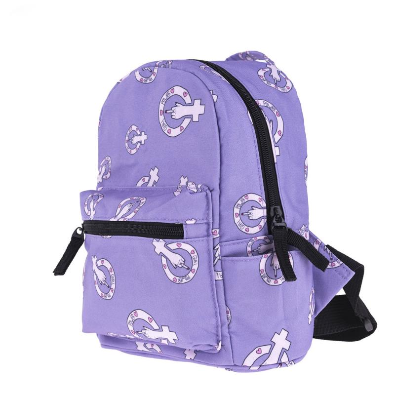 School Bags Women Backpack Mini Cartoon Funny Print Casual Children Bag Small Purple Waterproof Travel Rucksack