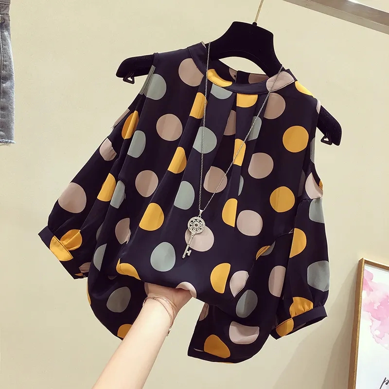 Retro blouse womens plus size summer new style Korean fashion loose lantern sleeves strapless polka dot printed chiffon shirt, White cat
Retro blouse womens plus size summer new style Korean fashion loose lantern sleeves strapless polka dot printed chiffon shirt, White cat
