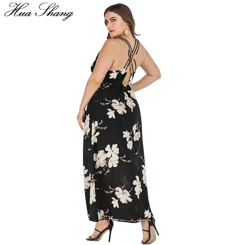 5XL 6XL 7XL Plus Size Summer Beach Dress Women V Neck Sleeveless Floral Boho Dresses String Cross Backless Sexy Maxi Long Dress 210409