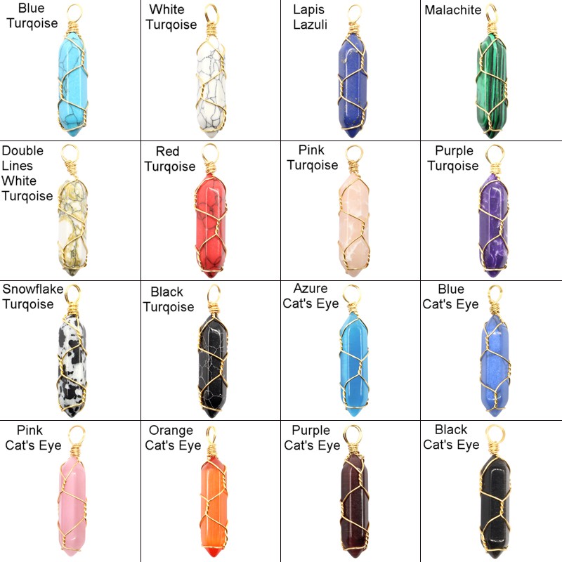 Gold Brass Wire Wrapped Amethyst Turquoise Tiger Eye Hexagonal Prism Natural Crystal Bullet Stone Pendant for Jewelry Making
Gold Brass Wire Wrapped Amethyst Turquoise Tiger Eye Hexagonal Prism Natural Crystal Bullet Stone Pendant for Jewelry Making